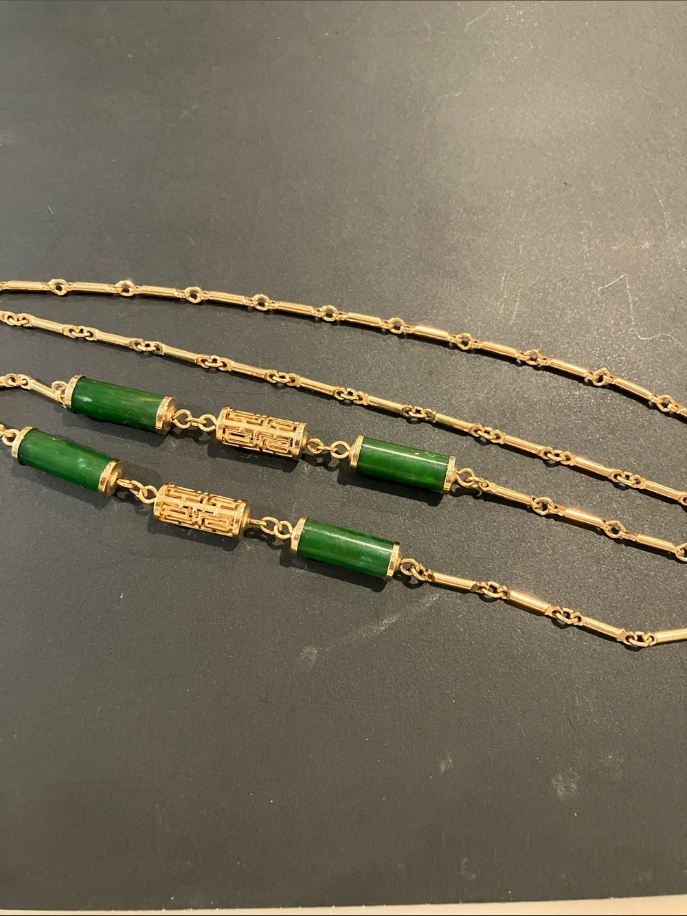 Sarah Coventry Gold Tone Necklace with Green Tube Accents